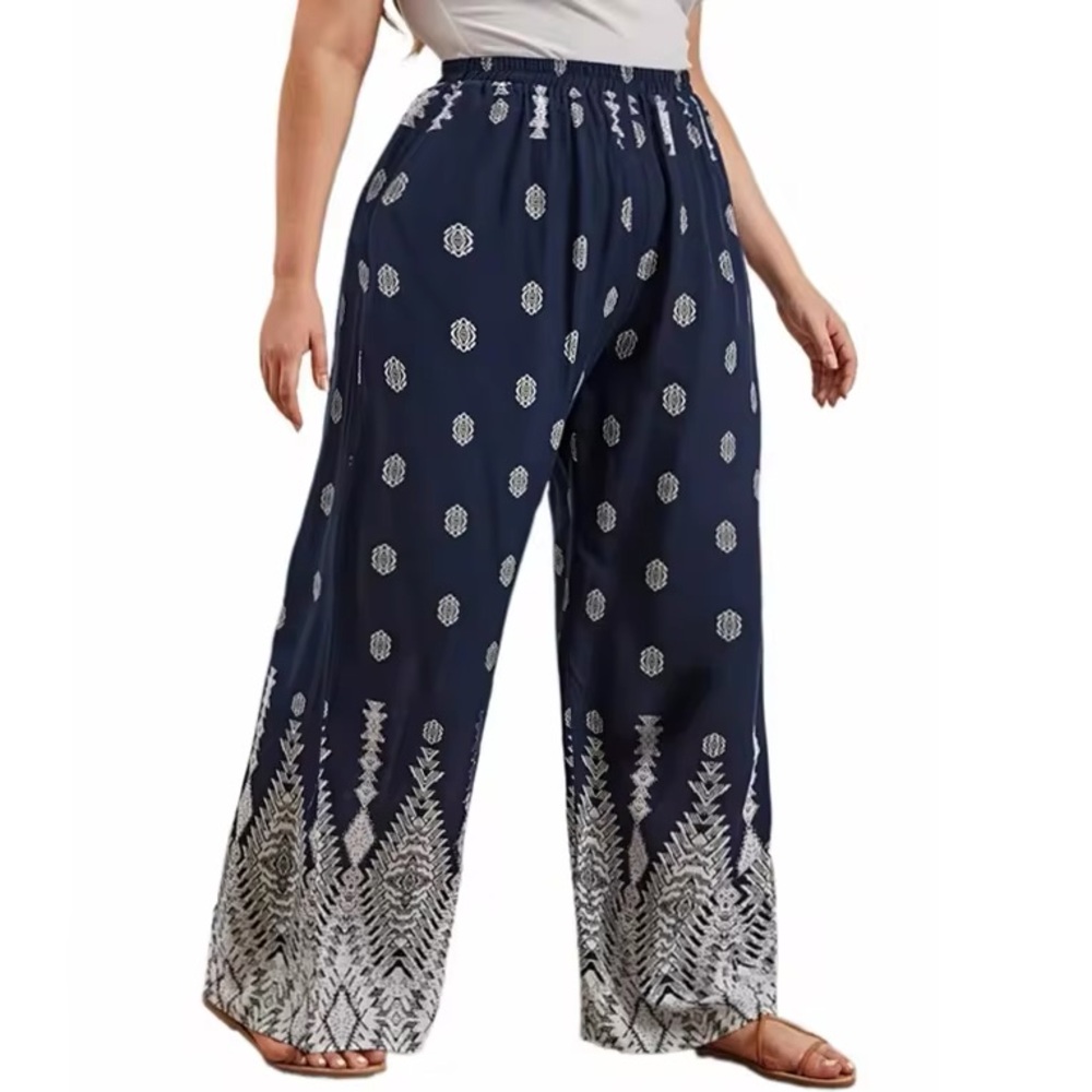 SHEIN Navy and White Wide Leg Pants